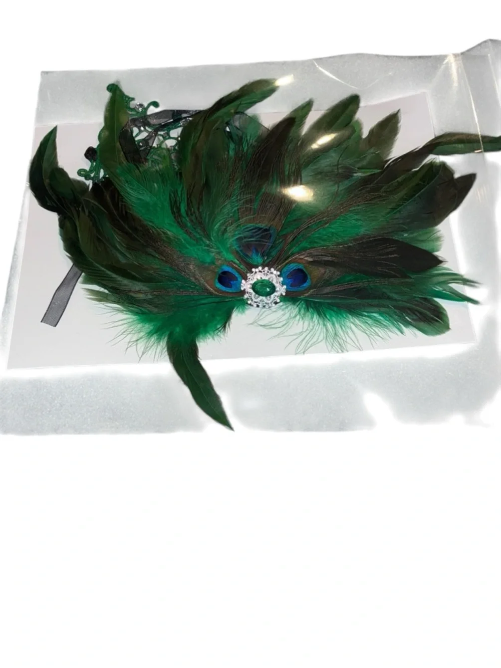 Women's Green Peacock Feather Masquerade Mask